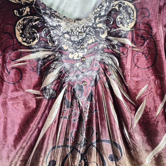 Style & Co Velvet Boho Tunic Flare Sleeve Baroque Festival Burgundy Y2K Peasant - Picture 6 of 12